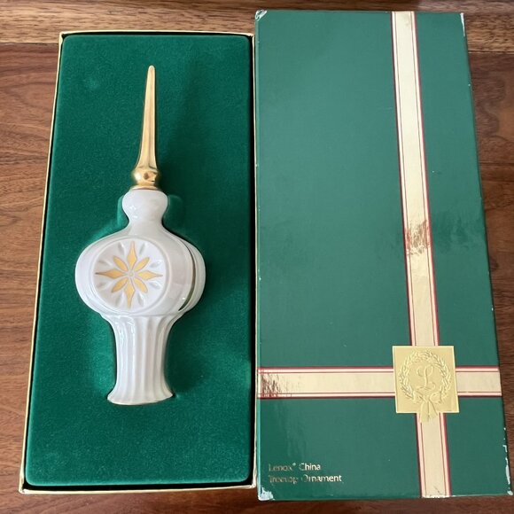 Lenox China Treetop Ornament Vintage 1980s Christmas Tree Topper Gold & White 8" - Picture 3 of 13